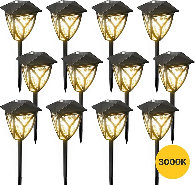 Ensenior 12-Pack Solar Lights Outdoor, 3000K LED Solar Garden Lights for Pathway, Yard, Patio, Walkway, Planter, Waterproof, Energy-Efficient Landscape Lighting