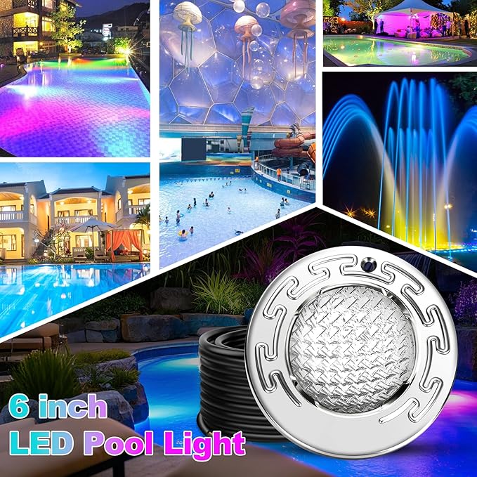6 Inch Led Pool Spa Lights for Inground Pool, 12V DC Spa Lights with Remote and Transformer Controller, IP68 Waterproof, Color Changing Underwater Pool Light with 50 FT Cord for 6 Inch Wet Niches
