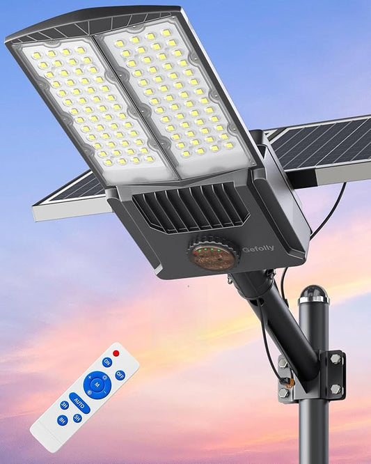 Gefolly SL-11000W Solar Street Light Outdoor 700000LM Commercial Parking Lot Lights Dusk to Dawn 6500K Flood Security Light IP67 Lamp with Motion Sensor for Basketball Court, Yard, Road