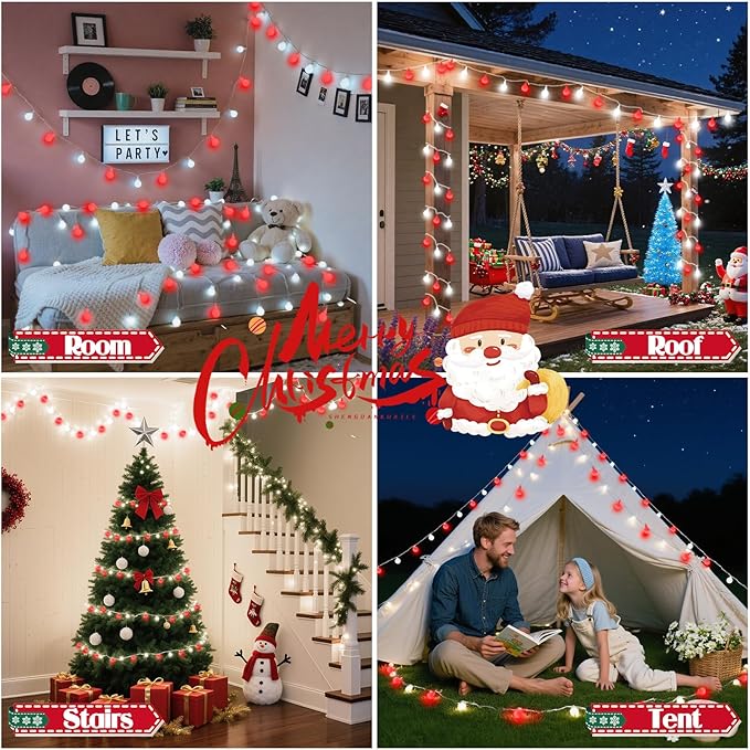 43FT 100LED Connectable Globe String Lights Indoor Outdoor - Red and White Fairy Lights Plug in with Remote & 8 Lighting Modes, Twinkle Light for Bedroom Decorations Girl's Room Classroom Party