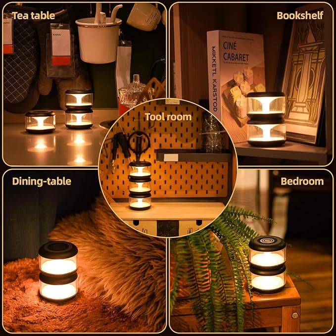 oneleaf Atmosphere Light Portable LED Night Light, Candle lamp, Three Lights with a Charging Base, Touch Switch Cordless Rechargeable Washroom,Stair,Bedroom,Camping(Black)