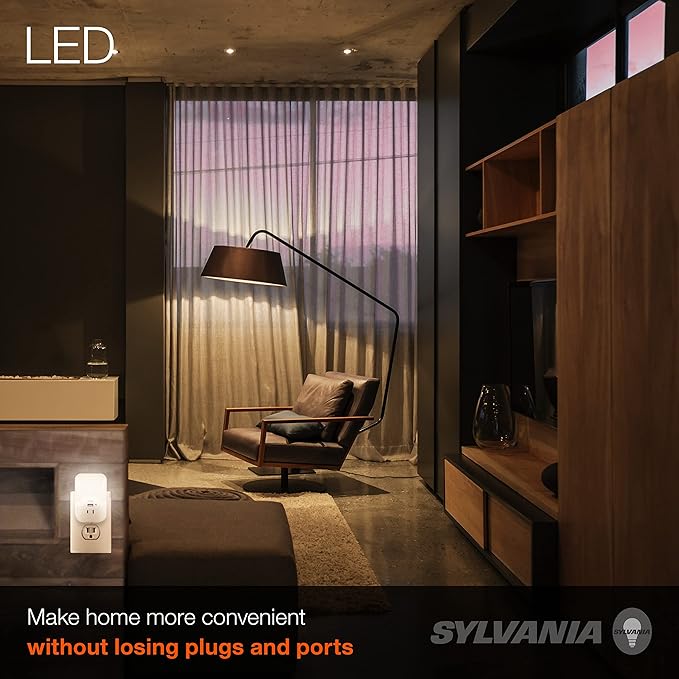 LEDVANCE Sylvania LED Night Light with USB Port and Socket, 3-Color Select, Frosted, 3000K, 5 Lumens, Cool White - 1 Pack (64991)