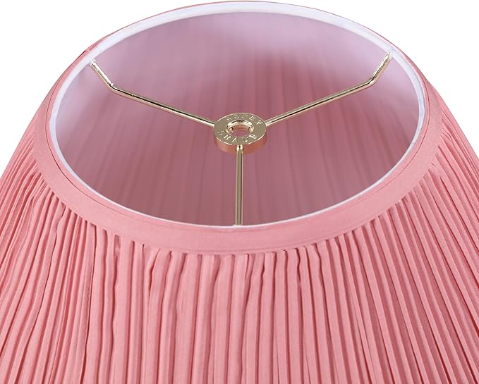 Aspen Creative 33027, Hardback Empire Transitional Spider Lamp Shade, Mushroom Pleated Rose Pink Faux Silk Fabric, 7" Top x 18" Bottom x 13" Slant Height