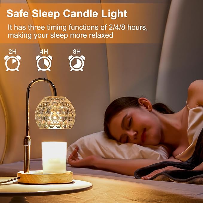 Candle Warmer Lamp with Timer Dimmable, Birthday Gifts for Women Mom, Adjustable Height Wax Warmer Lamp for Jar Candles, House Warming Gifts & Modern Room Decor, Transparent