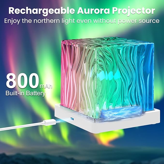 Northern Lights Projector, 1800mAh Rechargeable Aurora Light Projector, 16 Colors Mood Lighting Galaxy Lamp with Remote for Adult Boys Girls Gifts Room Decor