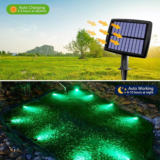 RGB Color Changing LED Underwater Lights with 2 Modes, Solar Submersible Fountain Lights IP68 Waterproof, Landscape SpotLights for Pond Waterfall Fountain Pool (3 in 1)