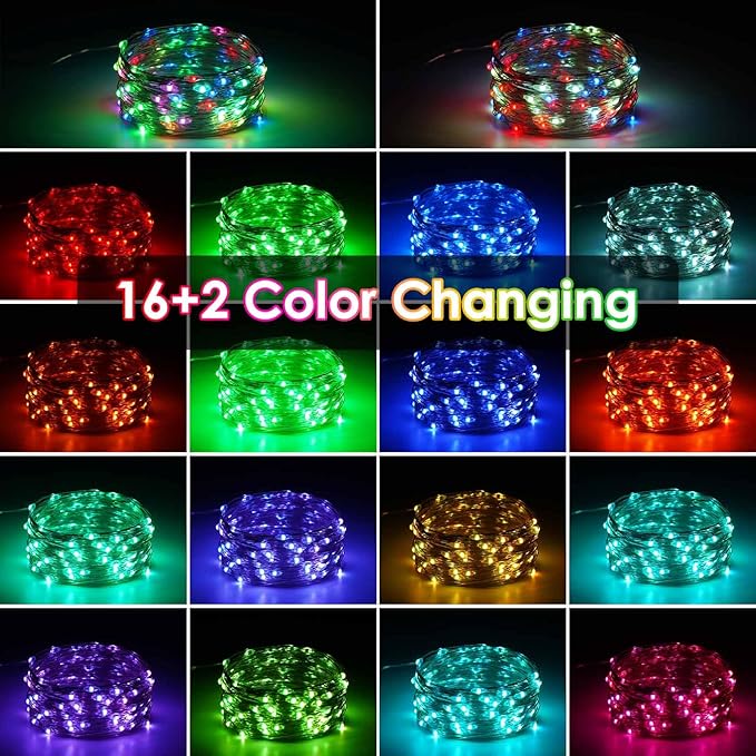 2 Pack Fairy Lights Battery Operated, 20FT 60LED RGB Color Changing String Lights, Waterproof Multicolor Changing Twinkle Light with Timer and Remote for Indoor & Outdoor Bedroom Christmas Decorations