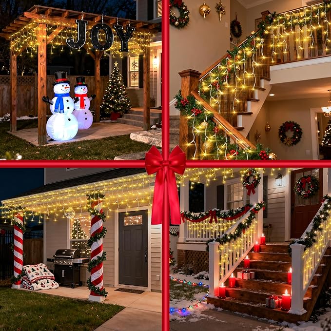 1620 LED 164ft Outdoor Christmas Lights, 12 Modes Dimmable Curtain String Lights with 360 Drops, Waterproof Twinkle Fairy Lights with Timer for Bedroom Window Holiday Wedding Xmas Decor, Warm White
