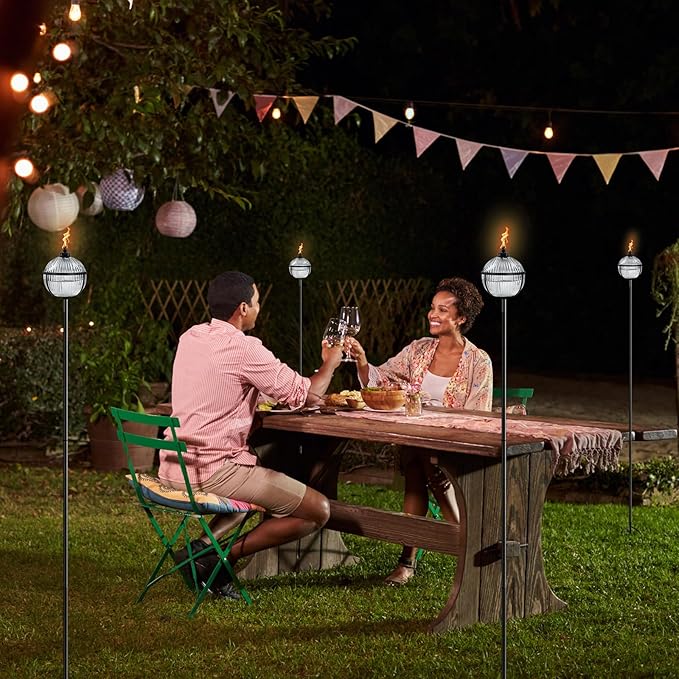 Citronella Torches Set of 4, Large Capacity 16 oz Outdoor Glass Torch Garden Décor，58.6 - Inch Upgraded Citronella Torches with 3-Prong Grounded Stake for Yard, Patio, Gatherin