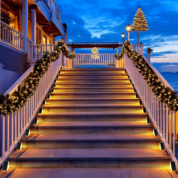 12 Pack Solar Stair Lights Outdoor Stair Lights with Waterproof IP67 LED Solar Light for Outside Light Decor for Deck, Front Step, Front Porch, Patio, Garden and Backyard