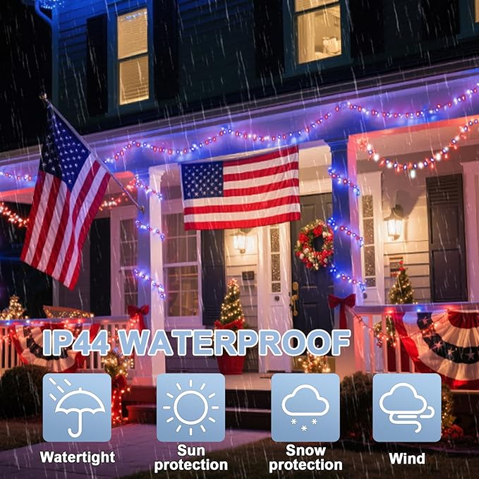 LAMPHOME 165ft 500 LED Red White and Blue Patriotic String Lights, 16 Modes Red White Blue Lights Plug in, 4th of July Lights Outdoor for Independence Day Memorial Day 4th of July Decoration