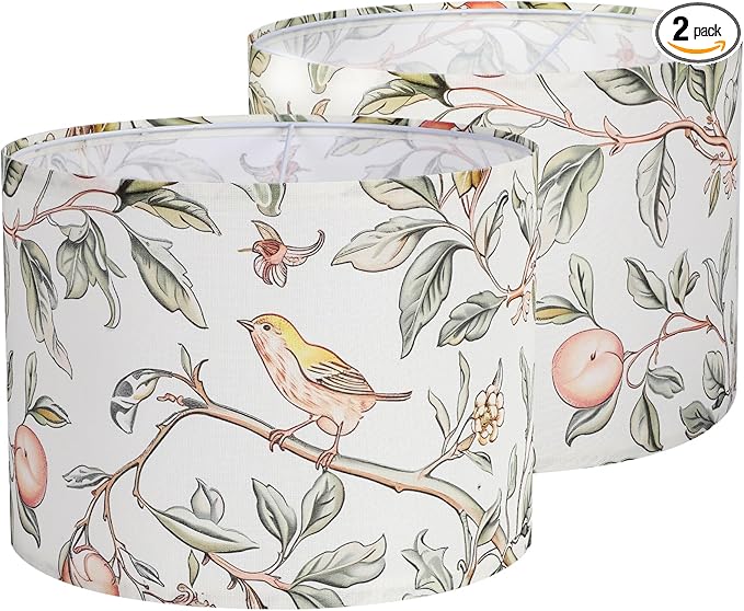 Fabric Lamp Shades Set of 2, 13Inch Medium Lamp Shades, HD Printing Bird Lamp Shade, Lamps Shades fit with Spider and Uno, Modern Farmhouse Lamp Shades for Table Lamps, Floor Lamps