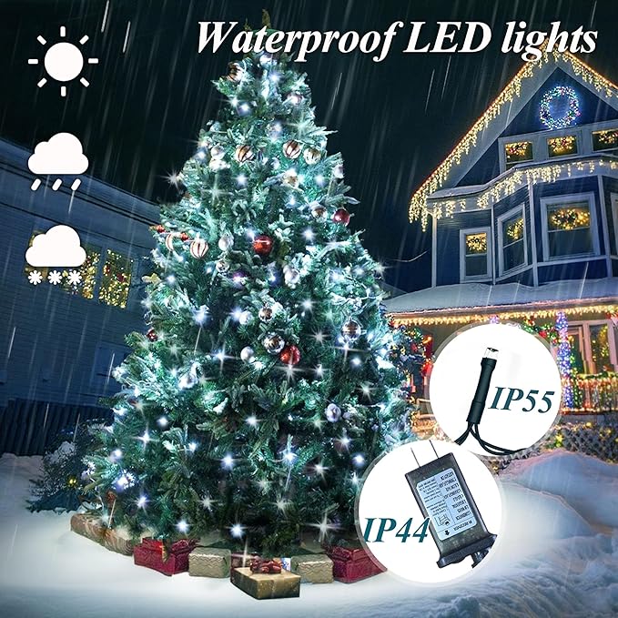 Christmas String Lights for Tree, Christmas Tree Lights 480 LEDs with Memory Function & 8 Lighting Modes, 9.84FT x 16 Lines Fairy Light with Remote & Timer for Christmas Tree Decorations - Cold White