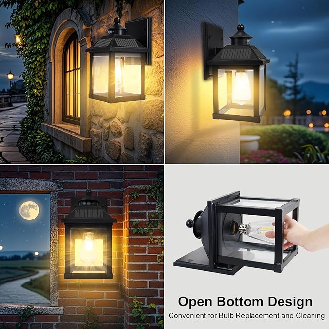 2 Pack Solar Wall Lights Outdoor, Dusk to Dawn LED Porch Lights Fixture, Motion Sensor Solar Sconce Waterproof with 3 Modes Wall Mounted for Garage Patio Front Door Backyard 6.7"x6.7"x11.7"