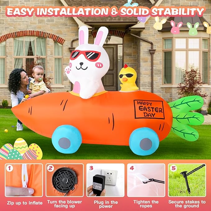 Valentines Day Inflatables Outdoor Decorations Love Blow Up Yard Décor Sweet Romantic Cute LED Lights for Indoor Outside Wedding Holiday Party Garden Lawn (Easter Bunny)