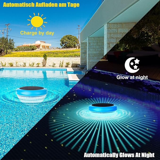 Solar Pool Lights Floating, RGB Color Changing LED Solar Pool Lights That Float, Waterproof LED Lights for Swimming Pool, Hot Tub, Pond, Garden & Party Decoration (2)