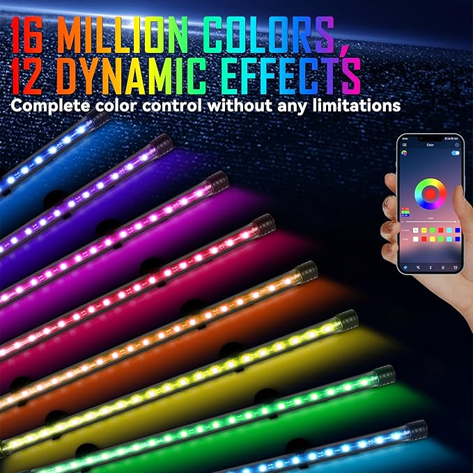 Smart App-Controlled RGB LED Aquarium Light with 16 Million Colors & 12 Dynamic Effects, Underwater Fish Tank Light with Timer, Submersible LED Lights with Adjustable Brightness and Speed - 19''
