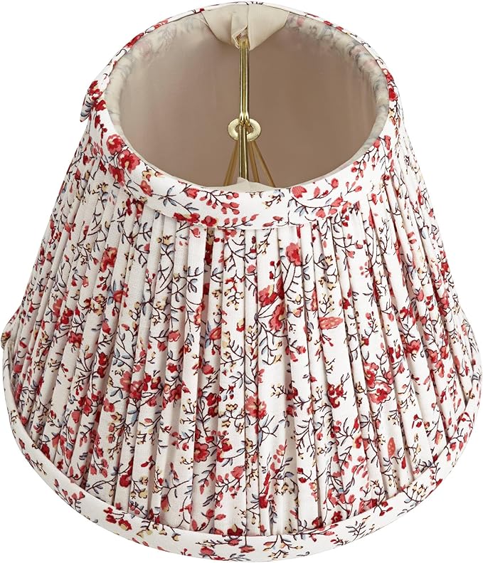 Nelle 3 1/2" Top x 6" Bottom x 5" High x 5" Slant Print Cottage Core Lamp Shade Replacement Small Red Empire Round Farmhouse Country Traditional Fabric Pleated Floral Clip On Candelabra - Springcrest