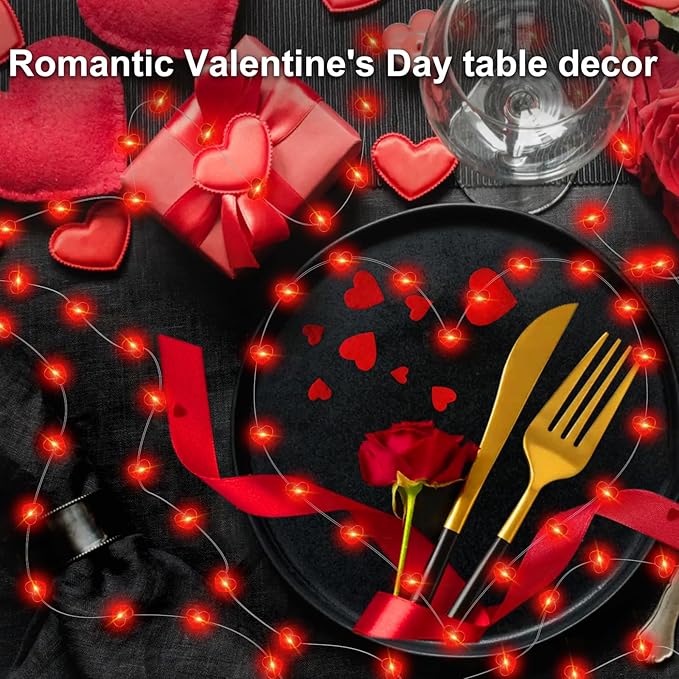 ZGWJ Valentines LED Fairy Lights, 2 Pack 50LED 16FT Red Heart String Lights Battery Operated,Waterproof Valentines Lights for Wedding Party,Mother's Day Decor Indoor Outdoor Decoration