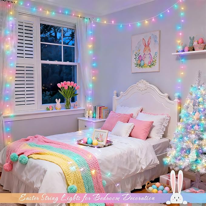 JMEXSUSS 2 Pack 100 LED Easter String Lights Indoor Outdoor, 33ft Multicolor Easter Lights Plug in, 8 Modes Connectable Colorful Christmas String Lights for Easter Bedroom Party Decorations