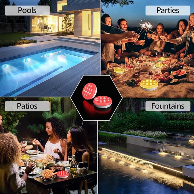 Rechargeable Submersible LED Pool Light With Remote - IP68 Waterproof 16 Colors, 2600mAh Battery, Magnet for Inground Pool, Hot Tub, Pond (1 Pack)