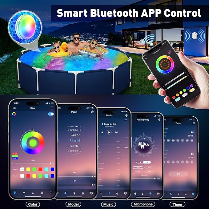 Pool Light, Rechargeable Smart Magnetic Underwater Floating Lights with Remote Control & APP, 4000mAh 300+ Dimmable IP68 Waterproof Light for Above/In Ground Swimming Pools, Ponds, Bathtubs, Party