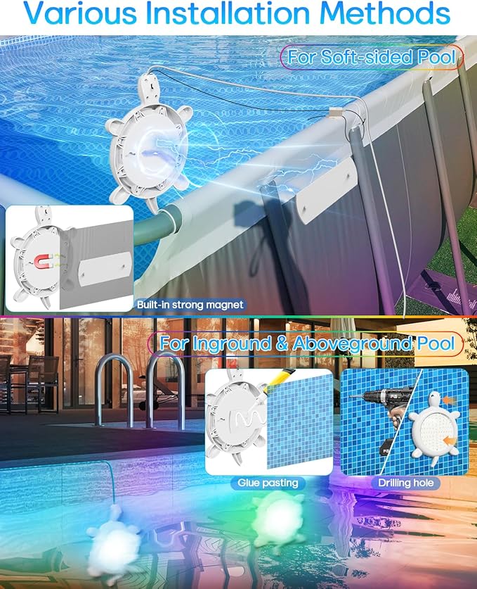 PRIORARE 22W Submersible Pool Lights, 5V Underwater Pool Light for Above Ground Inground Swimming Pools with APP Control Magnetic Led Pool Lights RGB Dimmable Timer IP68 Waterproof Music Sync