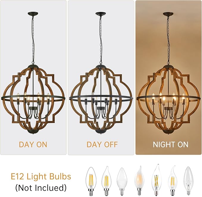 8-Light Farmhouse Wood Pendant Light,31.96'' Vintage Rustic Brown Oak Wood Chandeliers,Retro Industrial Hanging Light Fixtures for Dining Room Entryway, Bedroom