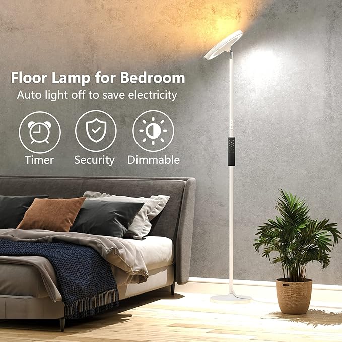 Keepsmile Double Side Lighting White Led Floor Lamp with Remote Smart App 36W 2600LM Bright Tall Standing RGB Angle Multicolor Dimmable Modern Lamps, (KS.FF.A.024W.FC.001)
