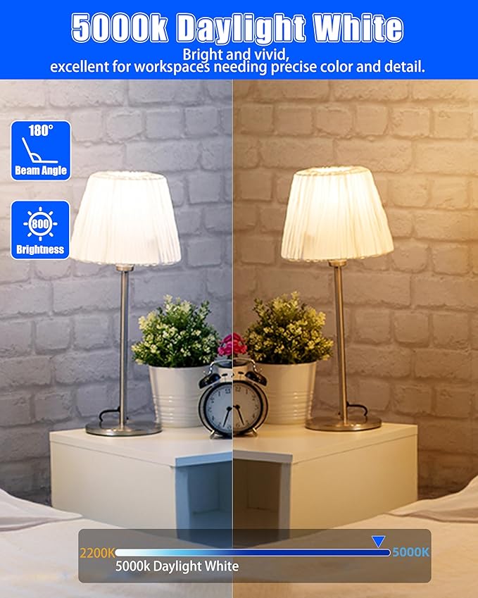 MASTERY MART A19 LED Bulbs 60 Watt Equivalent, 9W Non-Dimmable, Flicker-Free, 800 Lumens, Bright Daylight White 5000K, E26 Base, 10000 Hours, Energy Saving, Bright for Living Room, Bedroom, 6 Pack