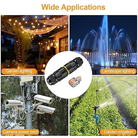 Linkstyle 10-Pack Junction Box 3 Pin Electrical Cable Connectors, IP68 Waterproof Outdoor 3 Way 4-10mm Adjustable Wire Box with Replaceable 1 in 3 Out Lever Wire Connector 28-12AWG