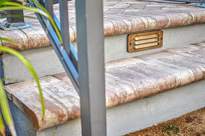 VOLT Cast Brass 12V 3W 2700K Warm White Thin LED Louvered Outdoor Step Light (20 Lumens) for Low Voltage Landscape Lighting