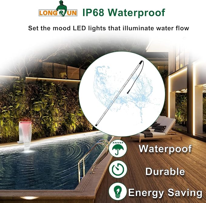 Longrun LED Fountain Light,Waterfall LED Light Strip,Remote and APP Control Waterproof Aluminum LED Lights for Pool Water fall Fountain,Pond Waterfall Spillway Landscape Lighting Decoration(11.22Inch)