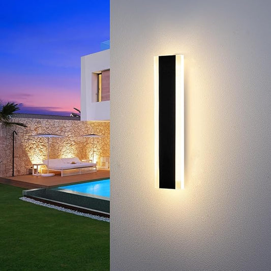 Outdoor Wall Light Modern Long LED Sconce Black Exterior Light Fixture Ip65 Waterproof front door light 20w 2000Lumen 3000k Metal Rectangular Wall Lights For Villa Patio,Courtyard,Porch,Bedroom,23.6"