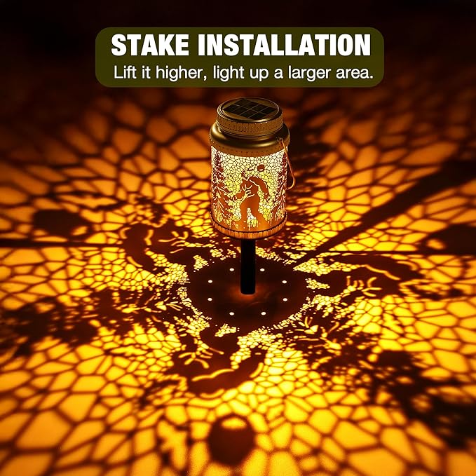 Cooo 6 Pack Valentines Day Gifts for Him Her Solar Lanterns Outdoor Waterproof Bigfoot Sasquatch Solar Pathway Lights Landscape Path for Women Mom Grandma Outdoor Table Lamps Garden Yard Decor-Gold