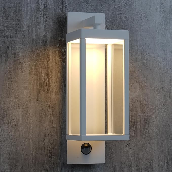 Lustrlach Outdoor Motion Sensor Wall Lights,15In Modern LED Exterior Sconce White Porch Light Fixture IP54 Waterproof with Glass for House Patio Garage Garden