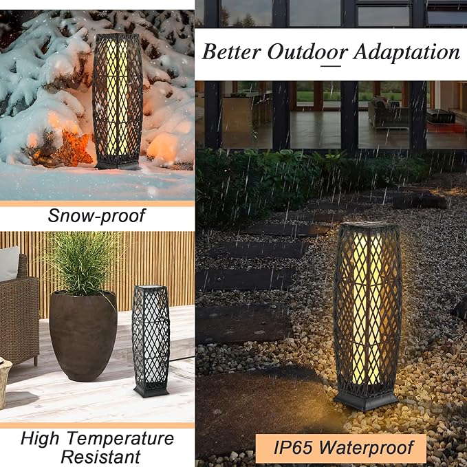 Tangkula 2 Pieces Outdoor Solar Powered Floor Lamps, IP65 Waterproof Wicker Floor Lamps with Auto On/Off LED Light, Outdoor Decor Lanterns for Garden Porch Pool Pathway Driveway (Diamond-Black)