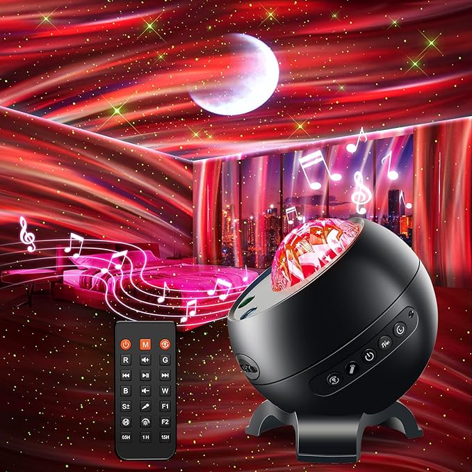 Sound Machine White Noise Machine for Sleeping, 15 Soothing Sounds & Bluetooth Speaker Aurora Light Projector, 15Colors White Noise Sound Machine for Sleep Therapy for Adults & Kids Red Light Lamp