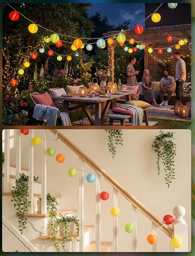 8.5Ft Lantern String Lights Plug in, Spring Outdoor Decor Fairy Lights with 10 LED Multicolor Lanterns, Waterproof Hanging Patio Lights for Summer Hawaiian Camping Tent Holiday Party Garden