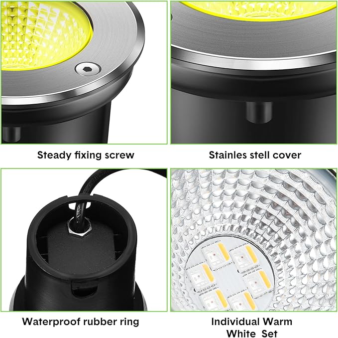 Yahenda 8 Sets Low Voltage Landscape Lights 5W LED Warm White Outdoor Waterproof Deck Lights with Connectors, 12V-24V In-Ground Pathway Lighting for Garden Yard Driveway Patio Walkway
