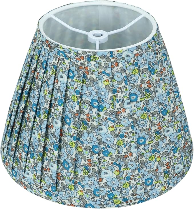 Floral Pleated Small Lampshade for Table & Bedside Lamps – 1 Pack, 5 x 9 x 6.2 inch, Spider Fitter, No Assembly Required, Blue Empire Lampshade for Cottage, Shabby Chic & French Country Decor
