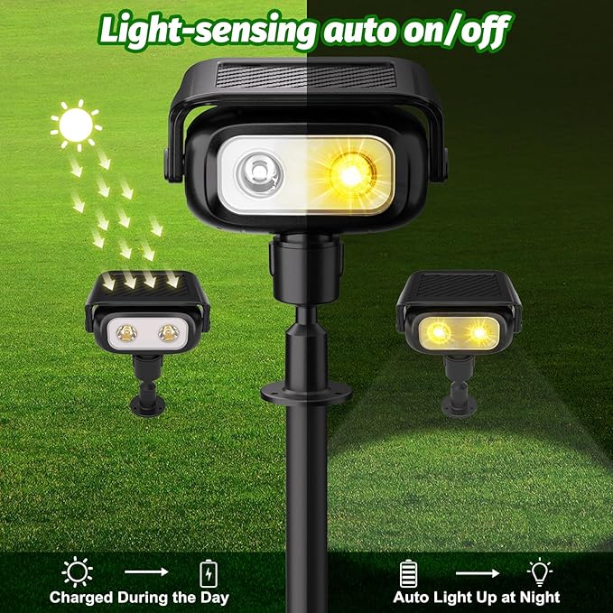 Nreonrick Solar Spot Lights Outdoor Waterproof, 360° Adjustable Landscape Lighting with 2Lighting Mode, Auto On/Off Solar Lights Outdoor for Wall Pathway Garden Decorations (Warm White, 2 Pack)