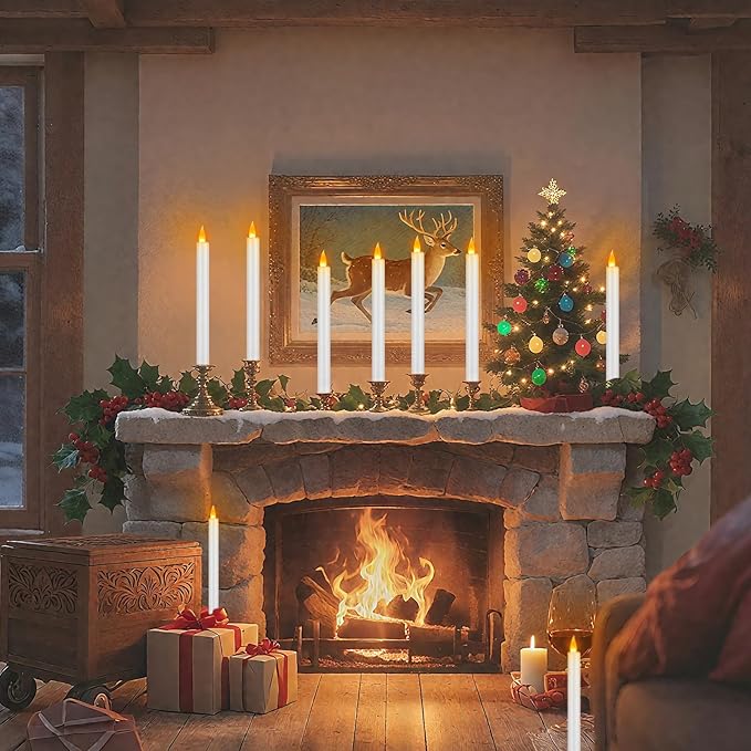 Flameless Taper Candles 10" Dripless Battery Operated Taper Candles Included Remote Timer 400+ Hours by 2AA Batteries for Halloween Christmas Wedding (White, 24 Pack)