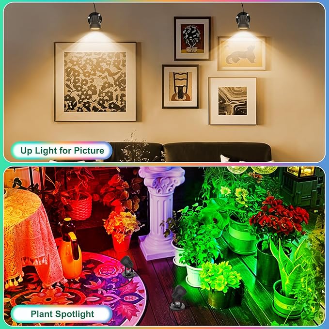 T-SUN Indoor RGBW Spotlight, LED Floor Lights with Remote Control, Indoor Uplights 16 Colors & Warm White | Foot Switch, Spotlights for Plants, Home Party Paintings, Stage Decor, Set of 2