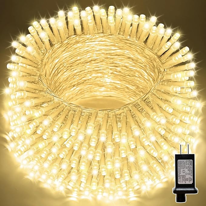 LAMPHOME 66ft Christmas Decorative Mini Lights,200 LED Transparent Wire Fairy Starry String Lights Plug in, 16 Lighting Modes, for Indoor Outdoor Xmas Tree Wedding Party Decoration (Warm White)
