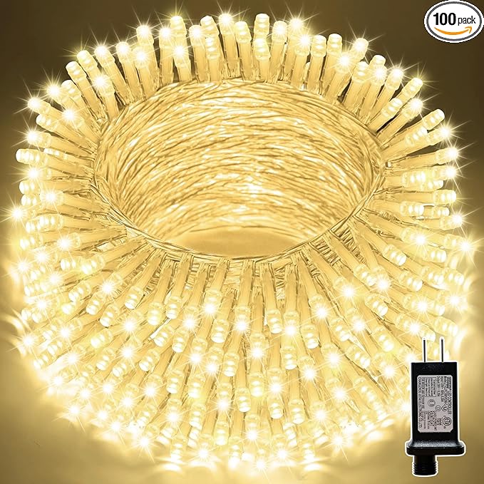 LAMPHOME 33ft Christmas Decorative Mini Lights, 100 LED Transparent Wire Fairy Starry String Lights Plug in, 16 Lighting Modes, for Indoor Outdoor Xmas Tree Wedding Party Decoration (Warm White)