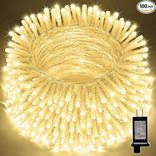 LAMPHOME 33ft Christmas Decorative Mini Lights, 100 LED Transparent Wire Fairy Starry String Lights Plug in, 16 Lighting Modes, for Indoor Outdoor Xmas Tree Wedding Party Decoration (Warm White)