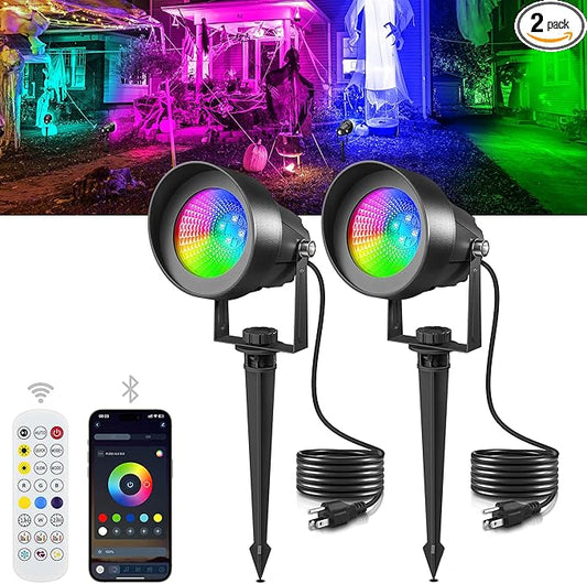 T-SUN Smart Color Changing Landscape Lights, RGBW Spotlights Outdoor with App & Remote, Music Sync, 16M Colors, Timer, Dimmable Waterproof Spot Light for Yard Garden Tree, Set of 2