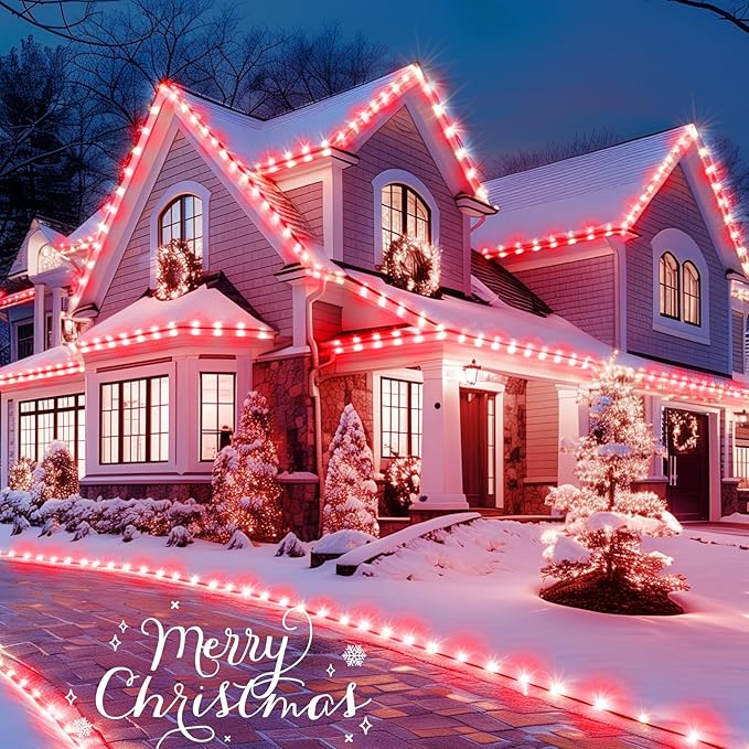 Brightown C9 Christmas Lights Outdoor 2 Pack - Total 162 FT 200 LED C9 String Lights, with Timing & Memory, 8 Modes, Connectable, Waterproof - for Indoor Outside Tree Home Yard Decoration, Red&White