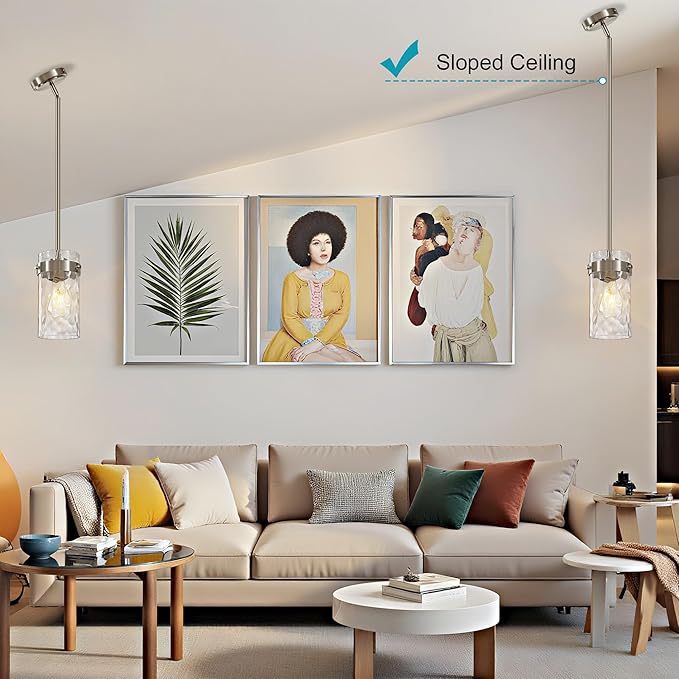 4.72" Hammered Glass Pendant Lighting for Kitchen Island 1 Pack, Modern Brushed Nickel Pendant Light Fixtures, Adjustable Ceiling Pendant Light for Kitchen Island Dining Room Bedroom Hallway